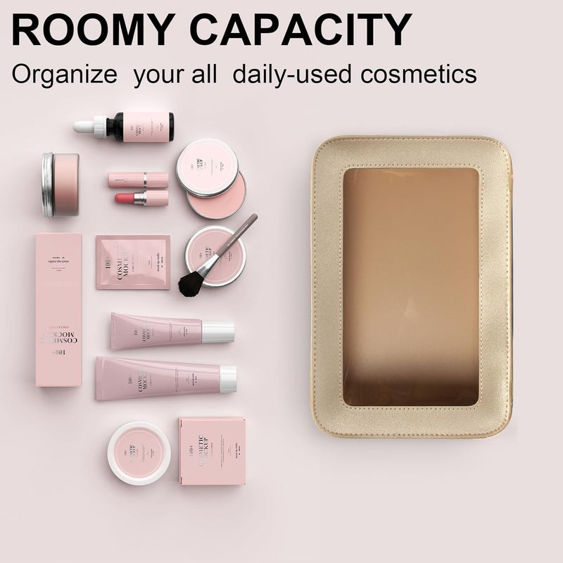 LETGO Clear Makeup Bags, TSA Approved Toiletry Bag with Zipper, Clear Makeup Organizer Fit Carry-on Travel Essentials,Clear Cosmetic Bags for Women Men (C-Gold) - Image 4